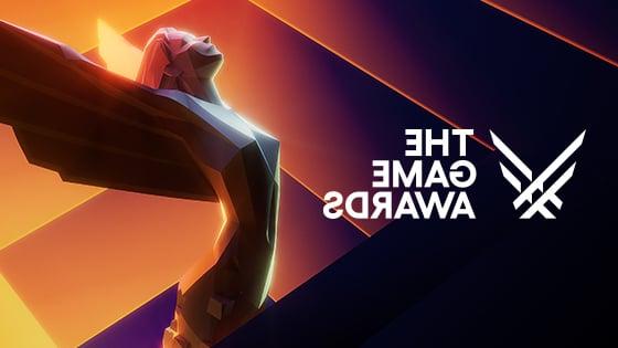 An illustration of The Game Awards statuette which features a woman with outstretched wings against an orange and yellow gradient backdrop, the words 'The Game Awards' appear in white text on the left of the image.