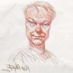 A sketch of American Animator Bill Plympton, 由比尔开出并签名, 位于文本旁边, 比尔·普林顿:演讲, Q&会议和现场绘图会议.